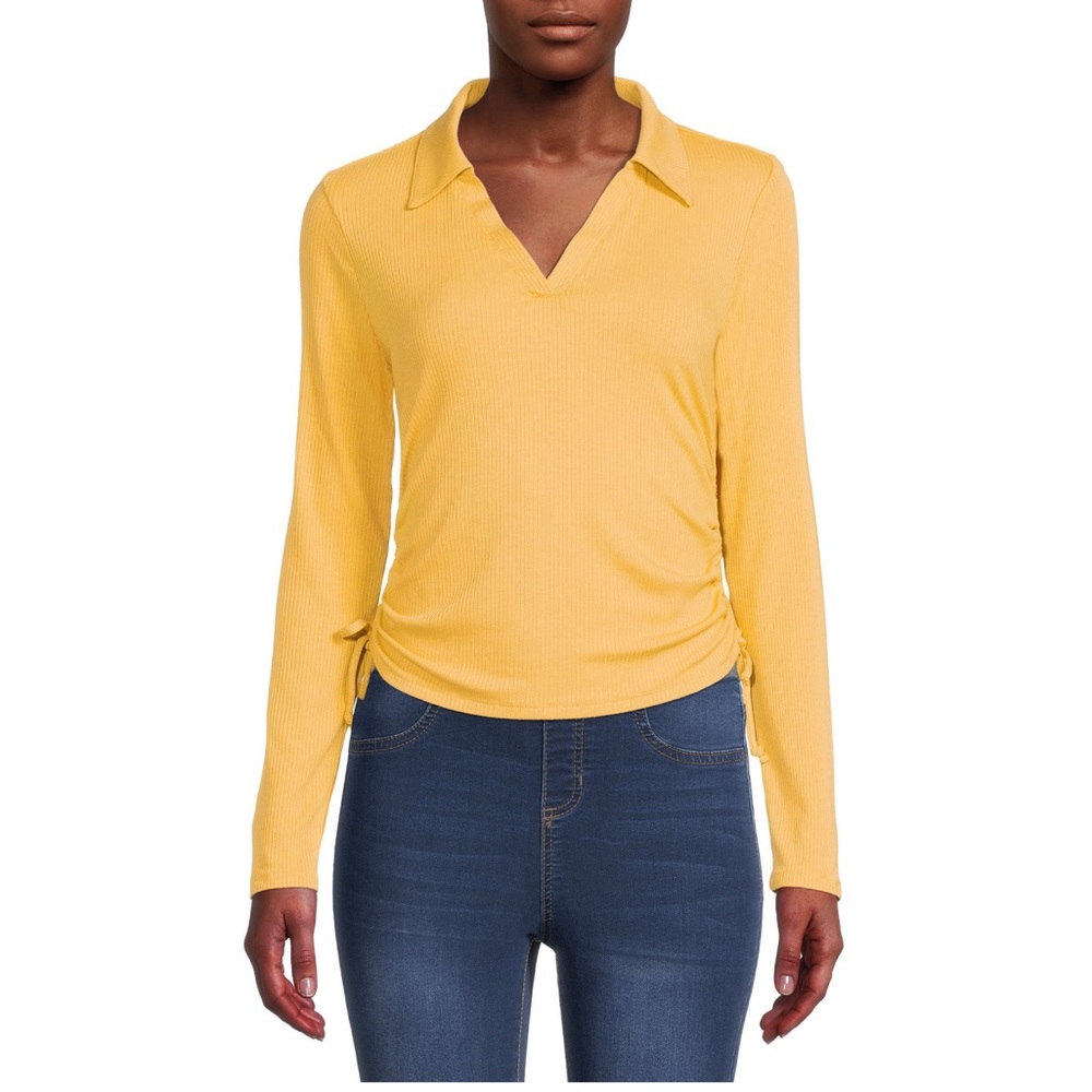 Women’s Ruched Rib Knit LS Top